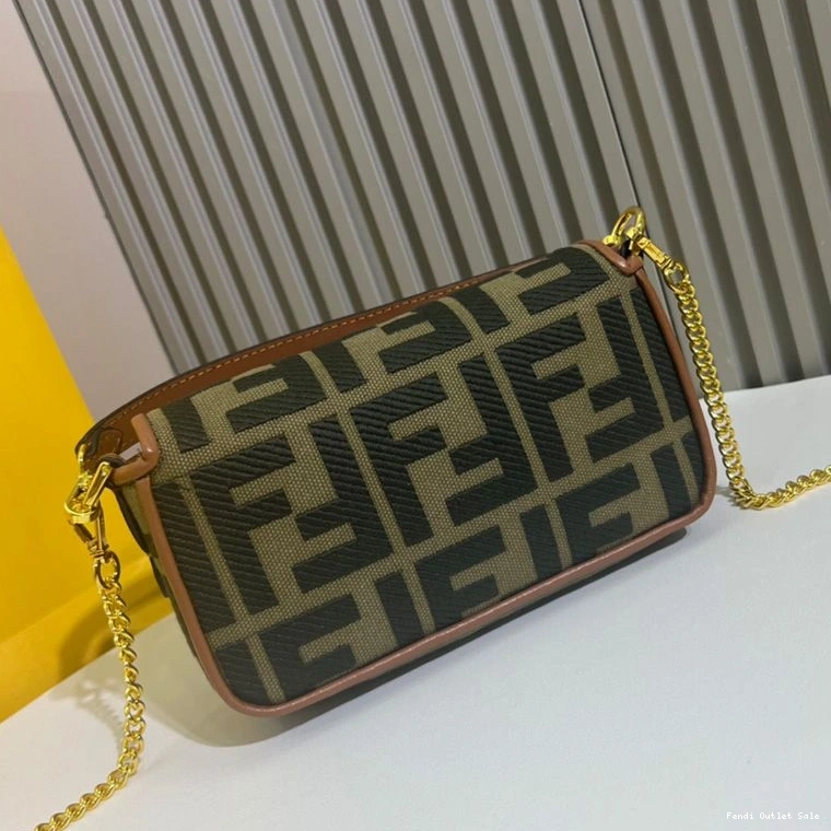 Cheap Fendi Mini FF In Green Bag Canvas Motif Baguette 0729